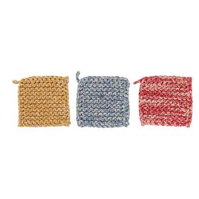 Creative Co-op 191009510611 M Lange Cotton Crocheted 3 Colors Pot Holders 8 Inch L X W H Yellow/blue
