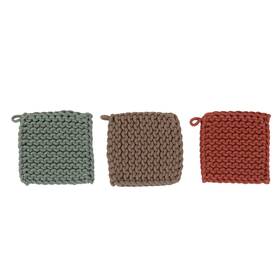 Creative Co-op 191009510628 Cotton Crocheted 3 Colors Pot Holders 8 Inch L X W H Multicolor