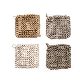 Creative Co-op 191009510642 Cotton Crocheted 4 Colors Pot Holders 8 Inch L X W H Mu