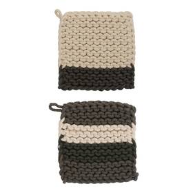 Creative Co-op 191009533801 Cotton Crocheted Set Of 2 Styles Multicolor Pot Holders Multi
