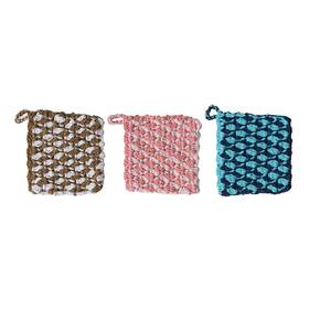 Creative Co-op 191009605331 8 Inches Square Woven Cotton Crocheted Cooking Multicolor Set Of 3 Pot Holders