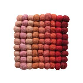 Creative Co-op 191009617730 Handmade Wool Felt Ball Square Trivet Red Pink And Blush