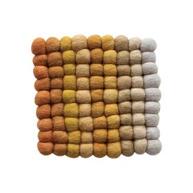 Creative Co-op 191009617747 Handmade Wool Felt Ball Square Trivet Yellow Orange And Cream