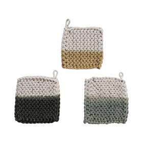 Creative Co-op 191009661689 Cotton Crocheted Tie Dye Pot Holder Multicolor Set Of 3