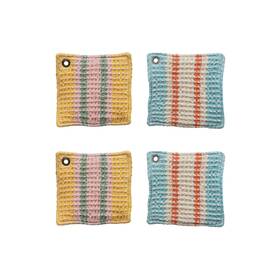 Creative Co-op 191009678922 Cotton Waffle Weave Pot Holder With Leather Loop Multicolor Set Of 2