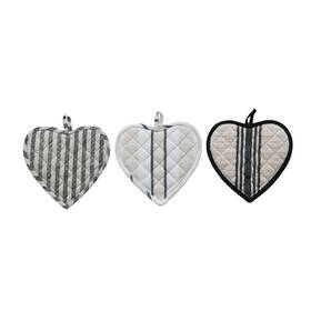 Creative Co-op 191009679066 Chic Cotton Quilted Heart Shaped Pot Holder Black And White Set Of 3