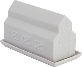 Df2029 Creative Co-op Matte Grey Stoneware Barn Butter Dish White