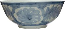 Df7355 Creative Co-op Hand Painted Stoneware Bowl With Floral Design Blue And White