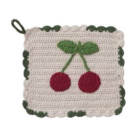 Creative Co-op Dg1328 Co-op Cotton Crocheted Scalloped Pot Holder With Cherries Multicolor