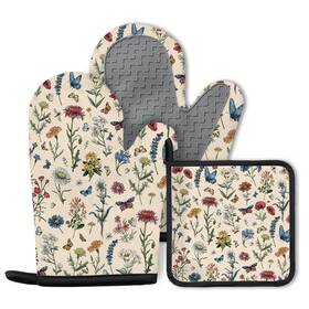 Ctatdiop 647379113445 Vintage Floral Oven Mitts And Pot Holders 3pcs Retro Vvintage Floral01