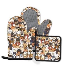 Ctatdiop 647379113469 Dog Silicone Oven Mitts And Pot Holders 3pcs Cute