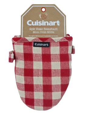 Cuisinart 042887355484 2pk Heat Resistant Mini Oven Mitts Red White Check W Rubber Palms Nwt