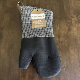 Cuisinart 042887370050 Silicone Oven Mitt Glove With Fabric Top-black 2-pack Brand New