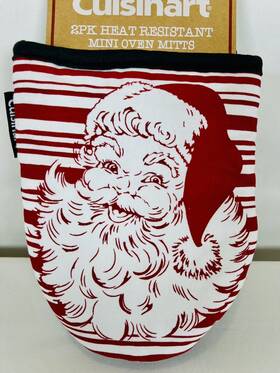 Cuisinart 042887381216 Nwt New - 2 Pk Silicone Mini Oven Mitts Inch Santa Christmas Red