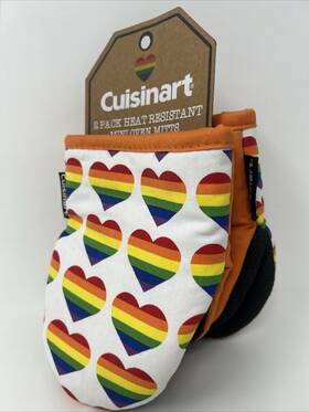 Cuisinart 042887395220 2 Pack Heat Resistant Mini Oven Mitts Rainbow Hearts Pride