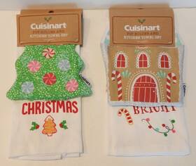 Cuisinart 042887441590 Pot Holder And Kitchen Towel Set Christmas Tree Gingerbread House