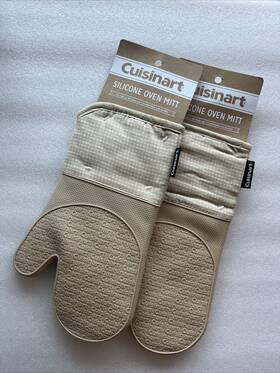 Cuisinart 042887768413 Oven Mitt Glove Nonslip Silicone Grip Cotton Inner Lining Brown 2pk