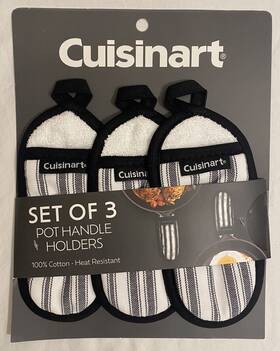 Cuisinart 042887786233 Pot Handle Holders Black And White Ticking Stripe 100% Cotton Nip