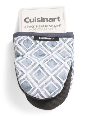 Cuisinart 042887786523 2pk Mini Oven Mitts Blue Diamond Pattern