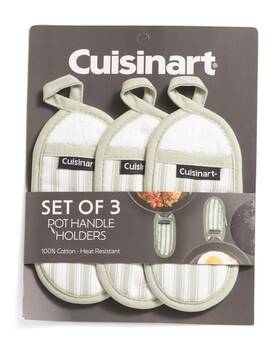 Cuisinart 042887811409 Pot Handle Holders Desert Sage Striped 3x7 Inches Heat Resistant