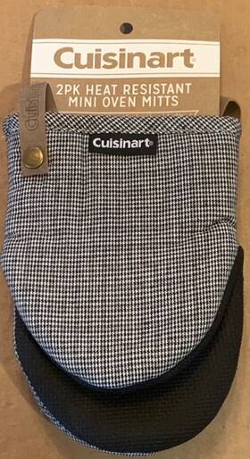 Cuisinart 042887824201 New 2 Pack Heat Resistant Mini Oven Mitts Black White Houndstooth