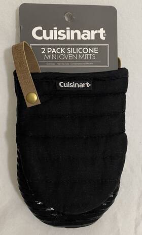 Cuisinart 042887829251 Silicone Non Slip Heat Resistant Mini Oven Mitts Black With Leather Strap