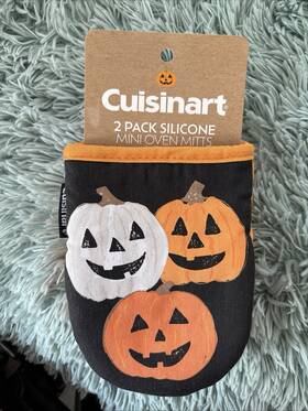 Cuisinart 042887845657 Silicone Mini Oven Mitts 2 Pack Non-slip Grip Halloween Pumpkins