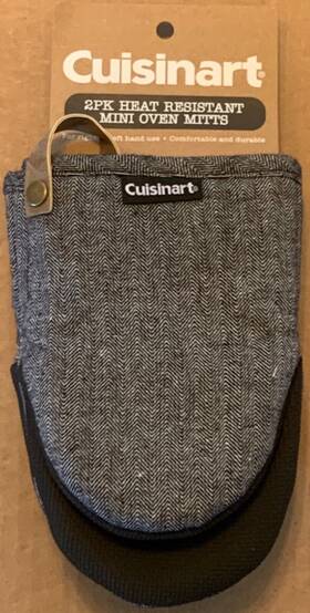 Cuisinart 042887875012 New 2 Pack Heat Resistant Mini Oven Mitts Black White Herringbone