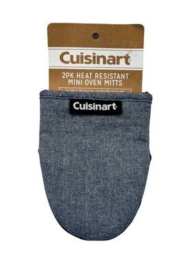 2018802f Cuisinart Mini Oven Mitts 2 Pack Blue Herringbone 5.5 X 7 Inch Cotton Blend