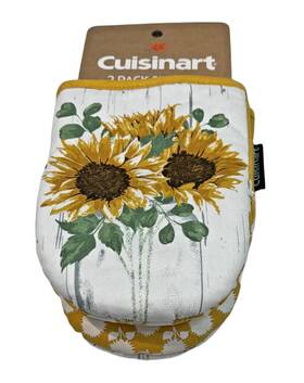 Bj025179483 Cuisinart Mini Oven Mitts Sunflower Motif 2 Pack Yellow White Silicone Cotton
