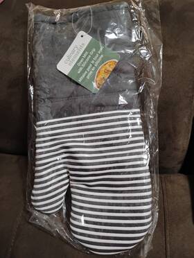 Culinary Elements / Jacent 637118113713 Oven Mitt With Silicone Grip Gray And White Stripes