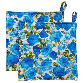 Cushystore 712198883708 2 Blue Blossom Floral Pot Holders 7.75 Inch Garden Oven Pads For Cooking