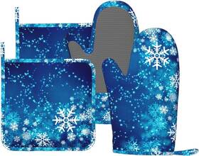 A063218 Dadabuliu A063213 Oven Mitts And Pot Holders Blue Snowflake Winter Christmas Silicone