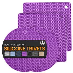 Daisiki 717298451758 Silicone Trivet Mats 4 Heat Resistant Pot Holders Multipurpose Non-slip Hot P