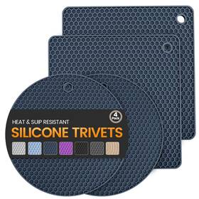 Daisiki 717298451789 Silicone Trivet Mats 4 Heat Resistant Pot Holders Multipurpose Non-slip Hot P