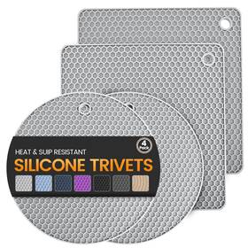 Daisiki 717298451840 Silicone Trivet Mats 4 Heat Resistant Pot Holders Multipurpose Non-slip Hot P