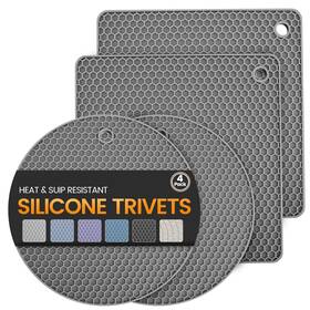 Daisiki 717298451901 Silicone Trivet Mats 4 Heat Resistant Pot Holders Multipurpose Non-slip Hot P