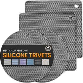 Fulee-001 Daisiki Silicone Trivet Mats 4 Heat Resistant Pot Holders Non-slip Hot Pads Dark Grey