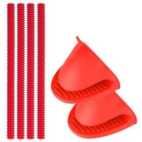 Danzix 931234104698 Oven Rack Shields 4 Pack Silicone Heat Resistant With 2 Mini Mitts Red