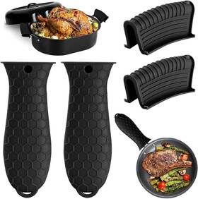 Dazzhues 445036229279 Silicone Hot Handle Holder Cover 4 Pack For Cast Iron Skillet - Black