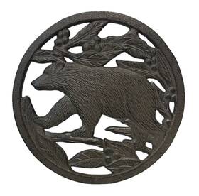 De Leon Collections 197645551919 Rustic Brown Cast Iron Circle Woodland Forest Bear Decorative Kitchen Dining