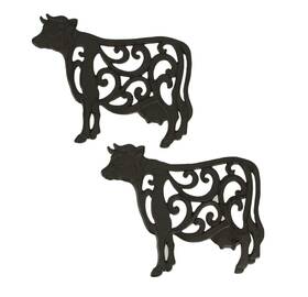 De Leon Collections 682550109152 Brown Cast Iron Cow Floral Scroll Trivets Set Of 2