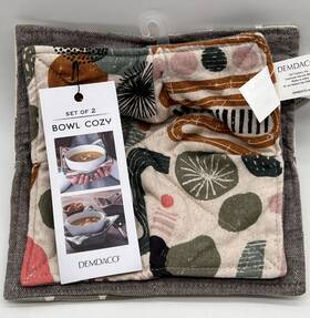 1004180641 Demdaco Bowl Cozy Sage Green/gray/cream/tan Set Of 2 New Potholder Hot Or Cold