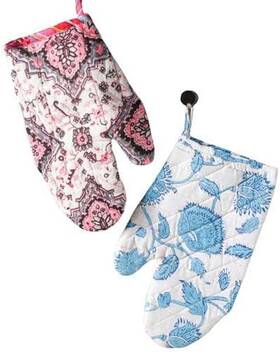 Desi Favors 445000485465 Vintage Cotton Oven Mitts 11x7 Inch For Bbq Cooking Baking - Pack Of 1