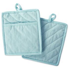 Design Imports Aqua Solid Chambray Potholder Set Of 2