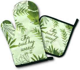 Kst001 Dhecvbd The Food Has Weed In It Funny Oven Gloves And Pot Holders Set Black