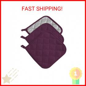 Dii 069081234117 Basic Terry Collection Quilted 100% Cotton Potholder Eggplant 3 Piece
