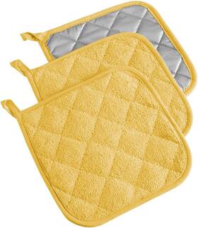 Dii 445038860807 Basic Terry Collection Quilted 100% Cotton Potholder Yellow 3 Piece