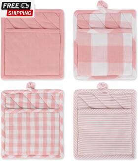 5283 Dii Gingham Check Kitchen Collection Pink Potholder Set