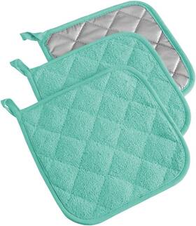 6112 Dii Basic Terry Collection Quilted 100% Cotton Potholder Aqua 3 Piece